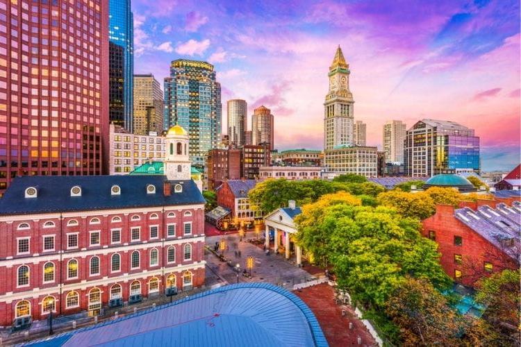 boston skyline at sunset